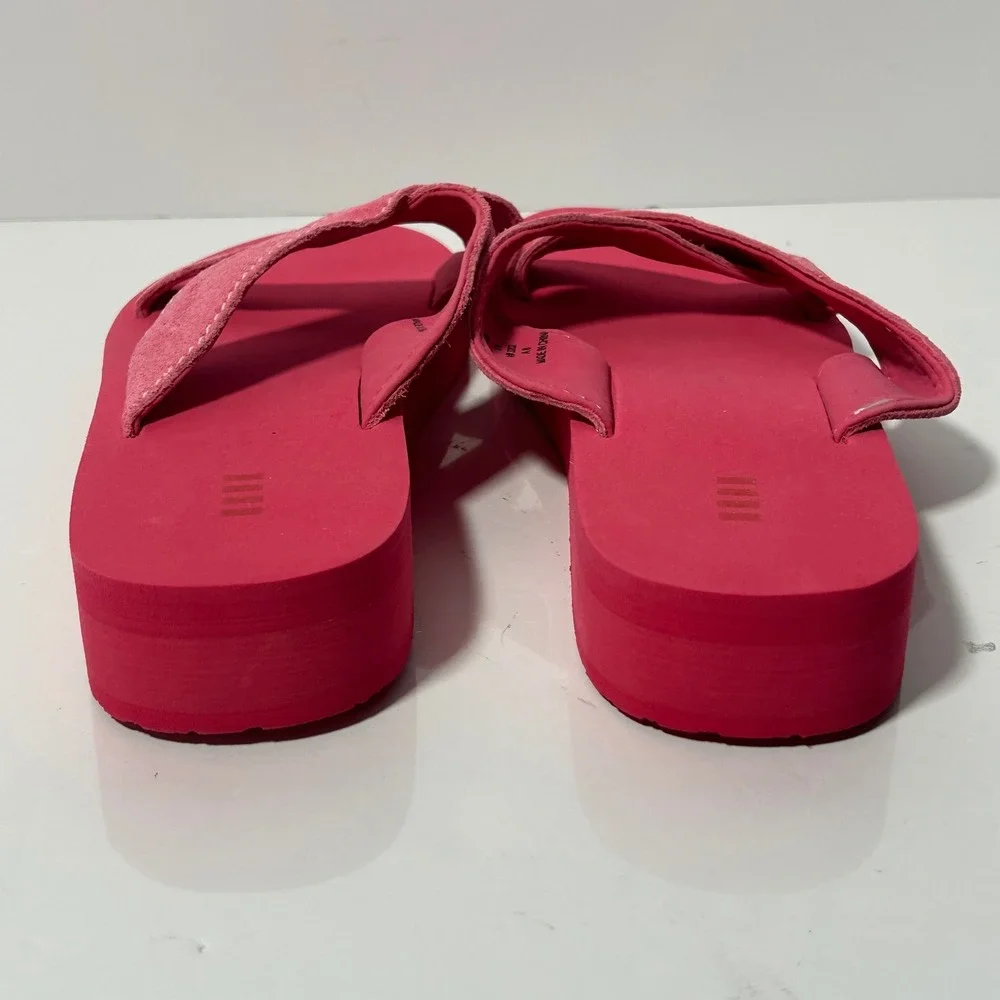 Lands‎ End Womens Fuchsia Pink Suede Crisscross Platform Sandals 9M